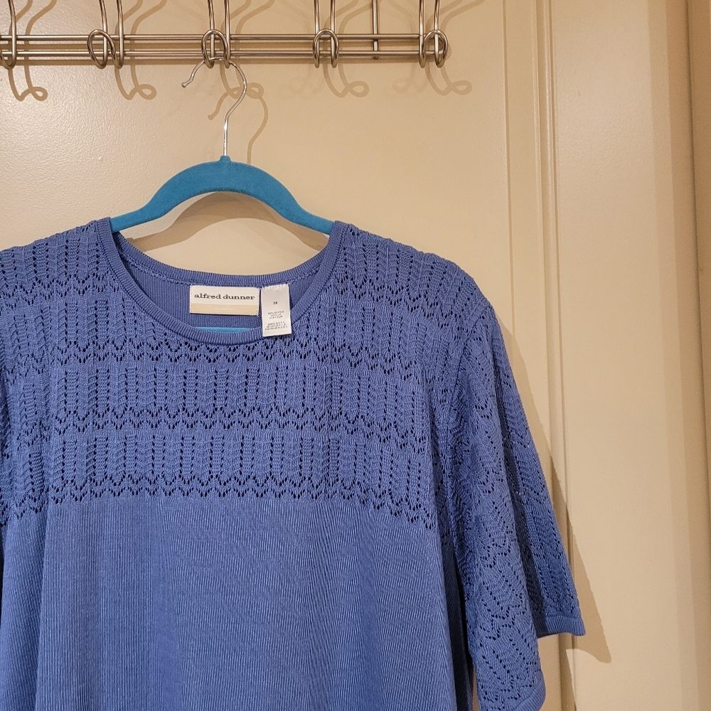 Alfred Dunner Lake Blue Thin Knit Short Sleeve Sweater 3X nwt